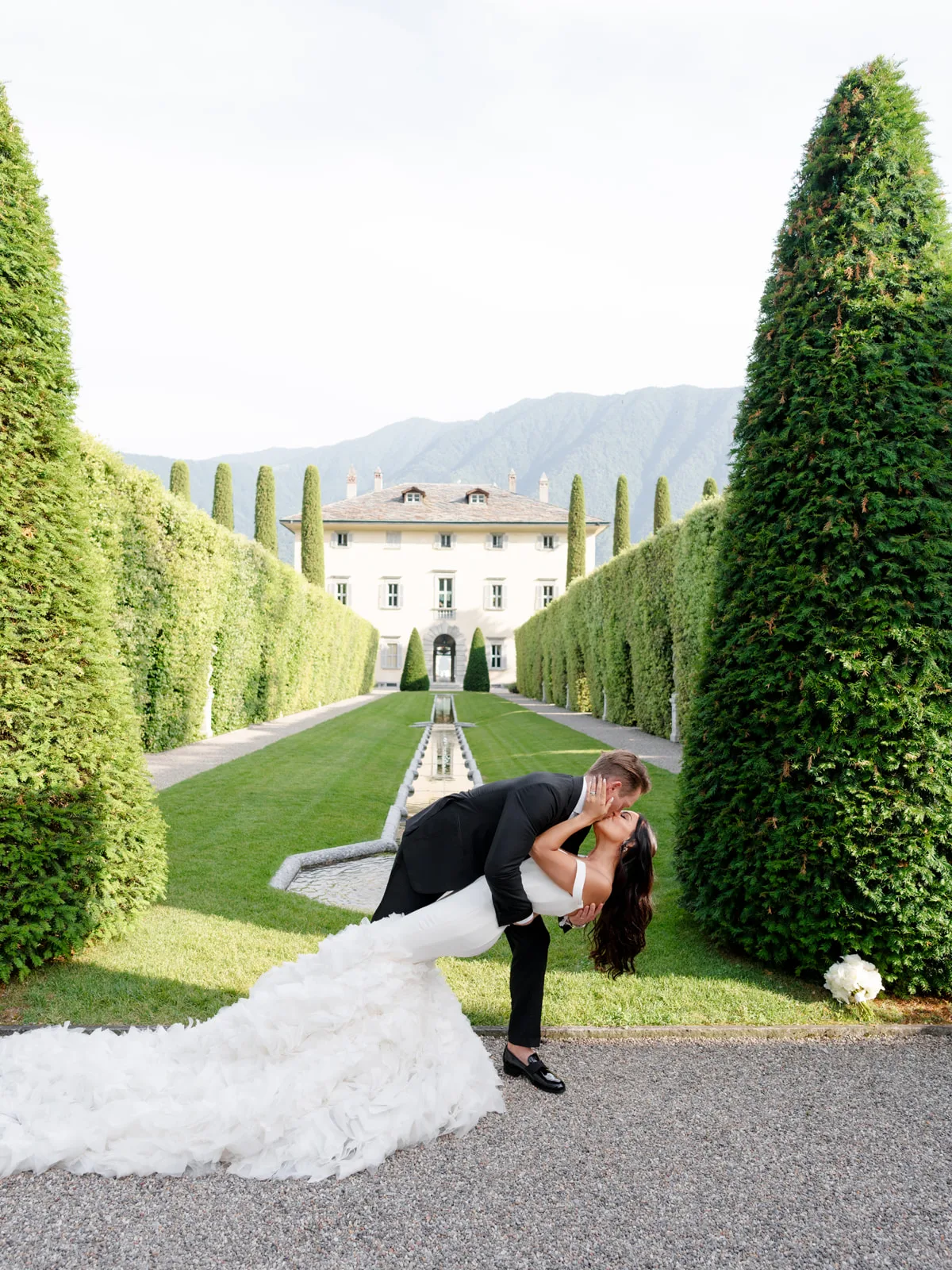 Wedding couple photographed in formal Italian gardens
