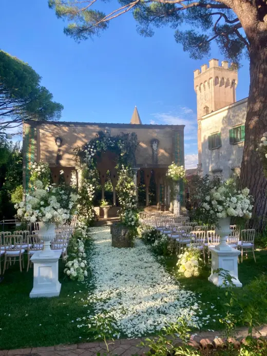 Floral wedding ceremony at a historic Ravello property
