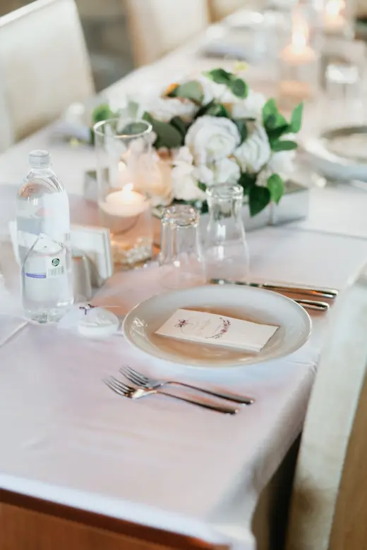 Floral arrangements on an elegant dining table