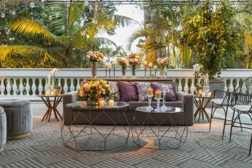 Terrace arranged for an Italian wedding dinner