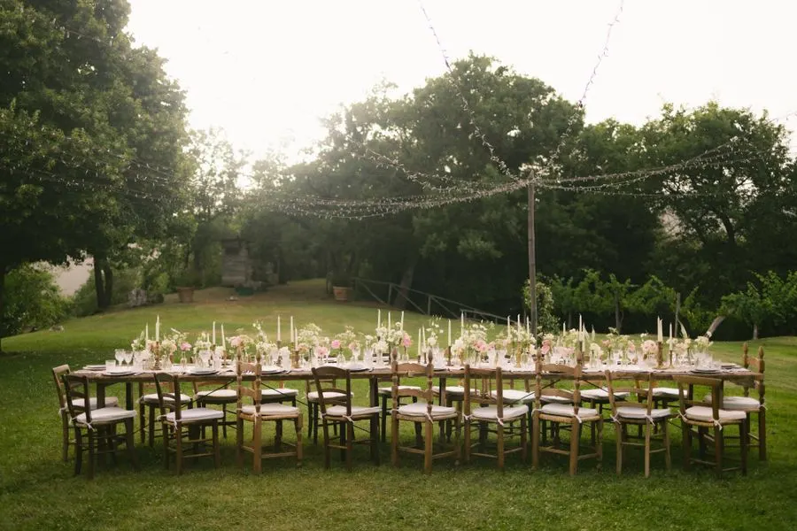 Outdoor wedding venue grounds prepared for a celebration