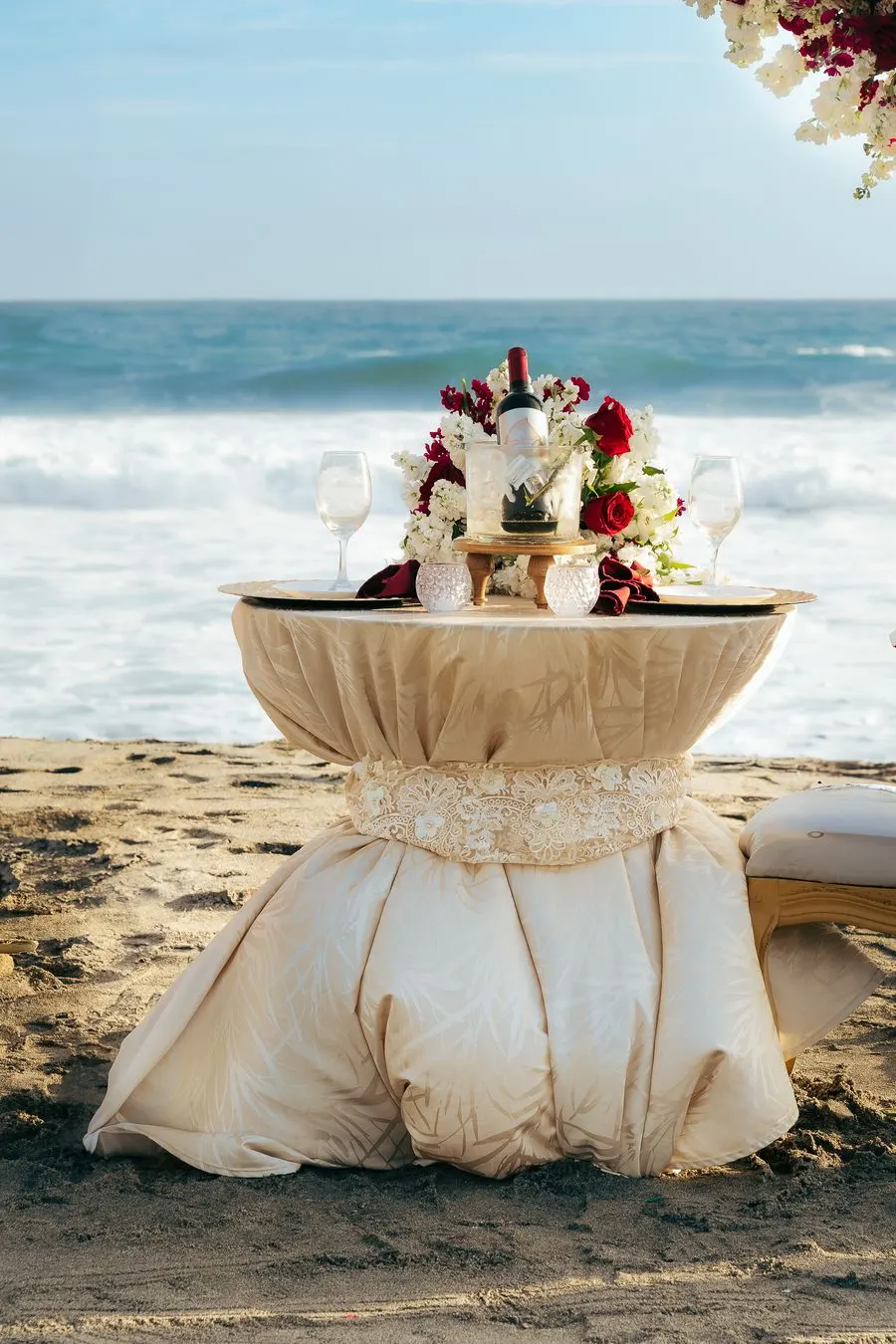 Wedding table arranged beside the sea